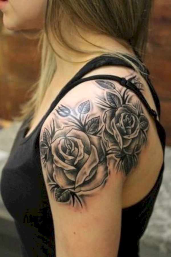 Black And White Floral Shoulder Tattoo Ideas