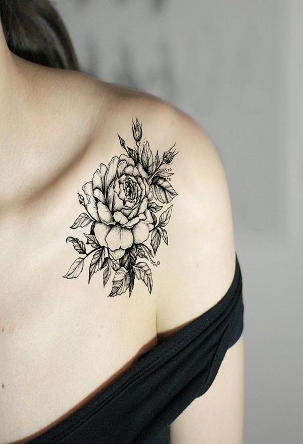 Black And White Floral Shoulder Tattoo Ideas