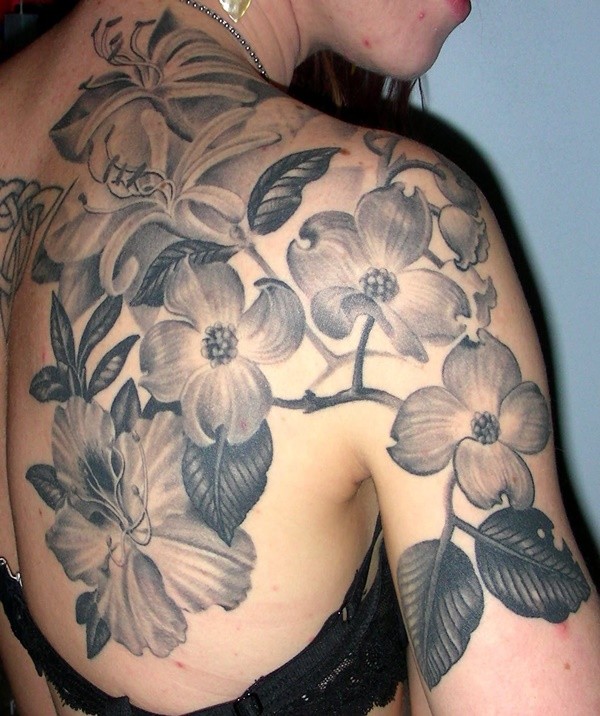 Black And White Floral Shoulder Tattoo Ideas