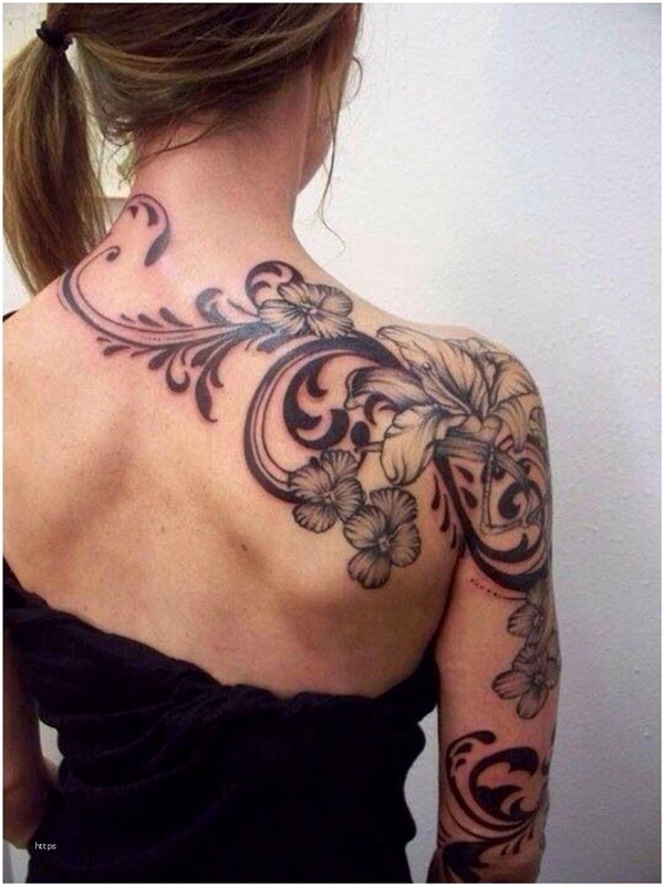 Black And White Floral Shoulder Tattoo Ideas