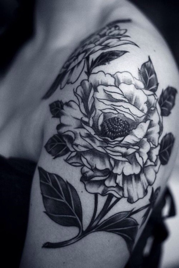 Black And White Floral Shoulder Tattoo Ideas