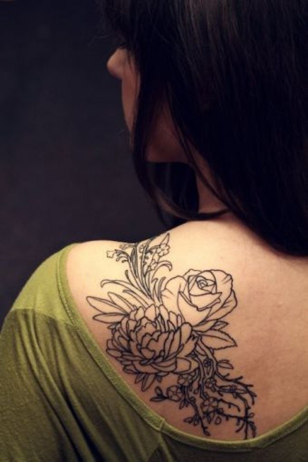 Black And White Floral Shoulder Tattoo Ideas