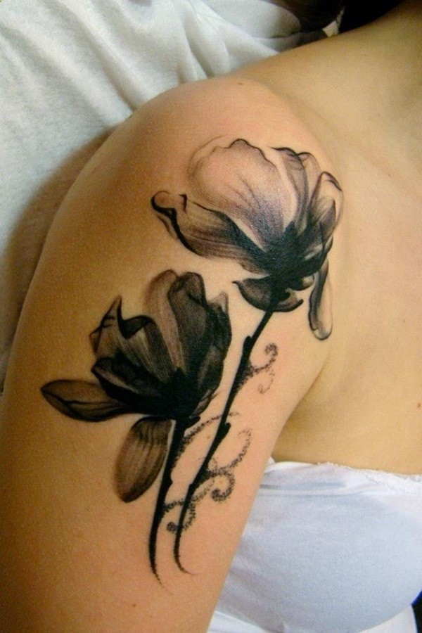 Black And White Floral Shoulder Tattoo Ideas